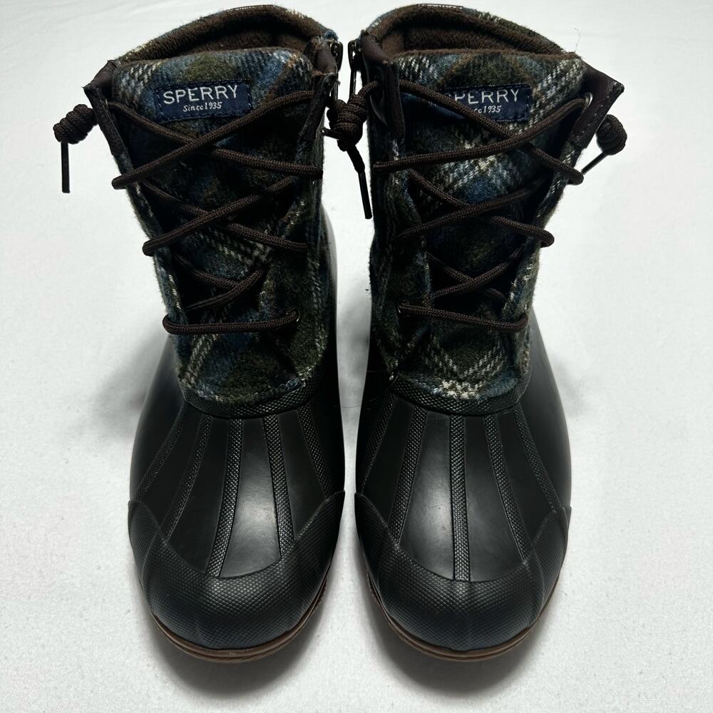 Sperry Saltwater Plaid Lace-Up Duck Boots 6.5
